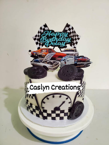 Personalised Racer Cars Happy Birthday Cake Topper