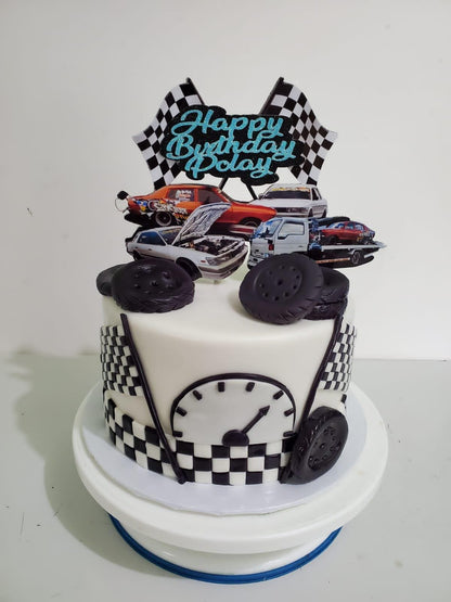 Personalised Racer Cars Happy Birthday Cake Topper