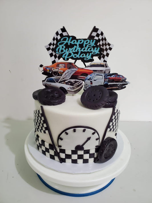 Personalised Racer Cars Happy Birthday Cake Topper
