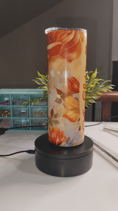 Personalized Elegant Floral Rose Tumbler – 20oz Stainless Steel Insulated Cup