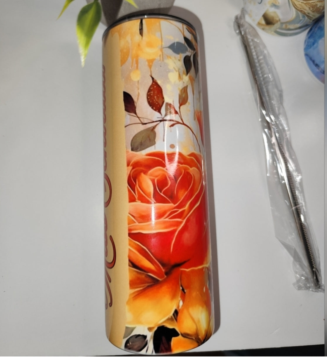 Personalized Elegant Floral Rose Tumbler – 20oz Stainless Steel Insulated Cup