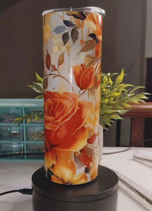 Personalized Elegant Floral Rose Tumbler – 20oz Stainless Steel Insulated Cup