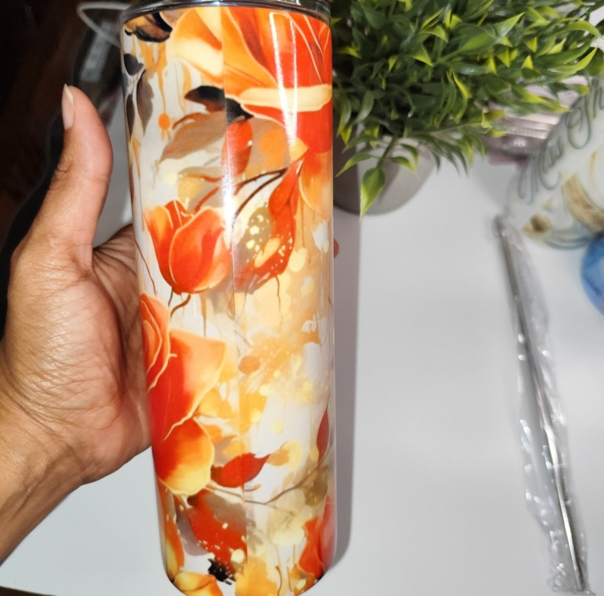 Personalized Elegant Floral Rose Tumbler – 20oz Stainless Steel Insulated Cup