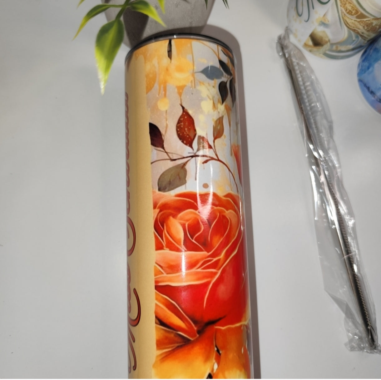 Personalized Elegant Floral Rose Tumbler – 20oz Stainless Steel Insulated Cup